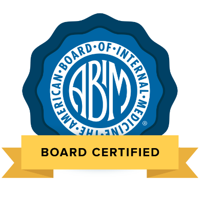 ABPM board certified badge with blue seal and gold ribbon