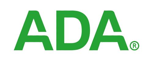 ADA logo in green on a white background, the letters stand for American Dental Association.