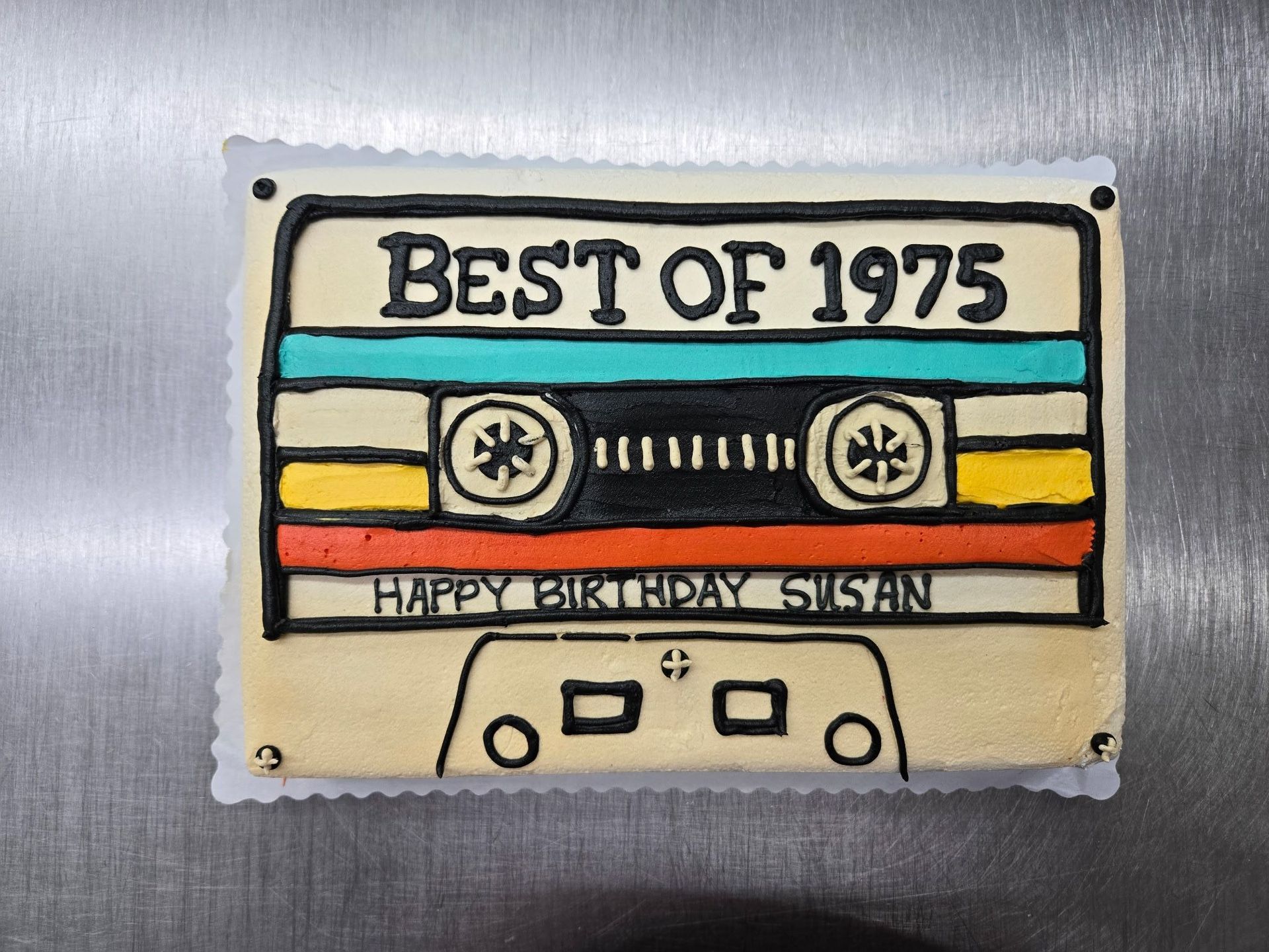 Cake decorated as a cassette tape
