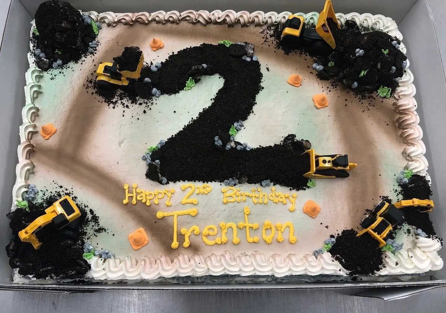 Birthday cake decorated as a construction site with a