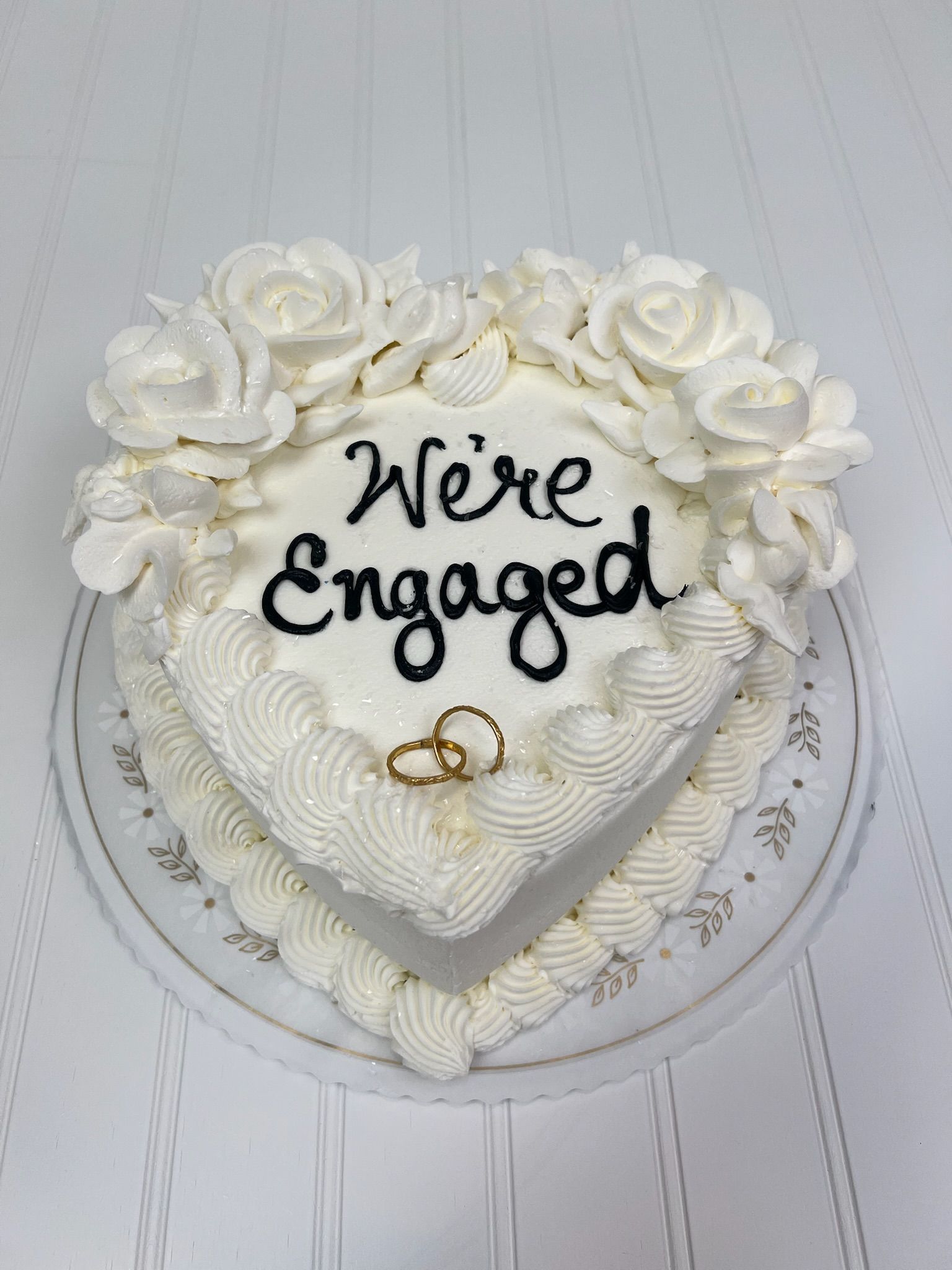 Heart-shaped engagement cake