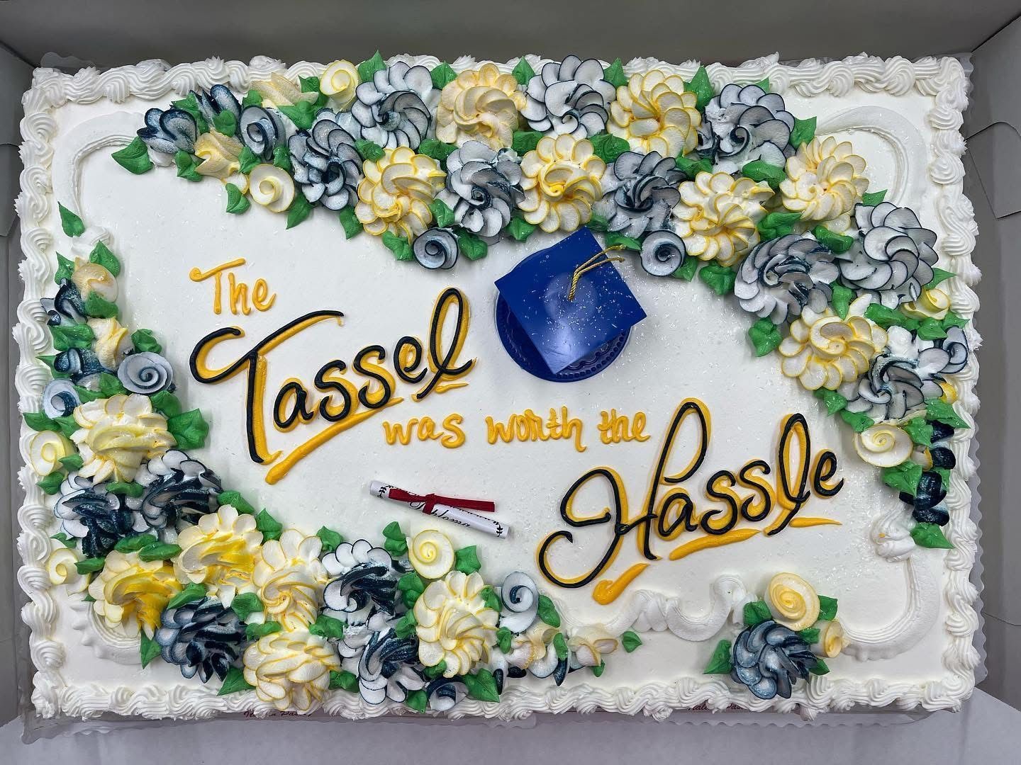 Graduation cake with floral frosting