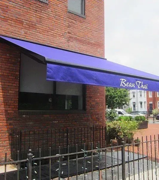 Blue awning over 