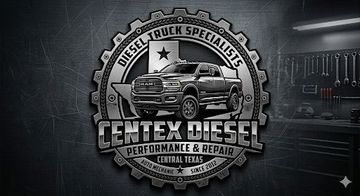 Black-and-silver logo for Centex Diesel truck repair, with a lifted pickup and wrench graphics.