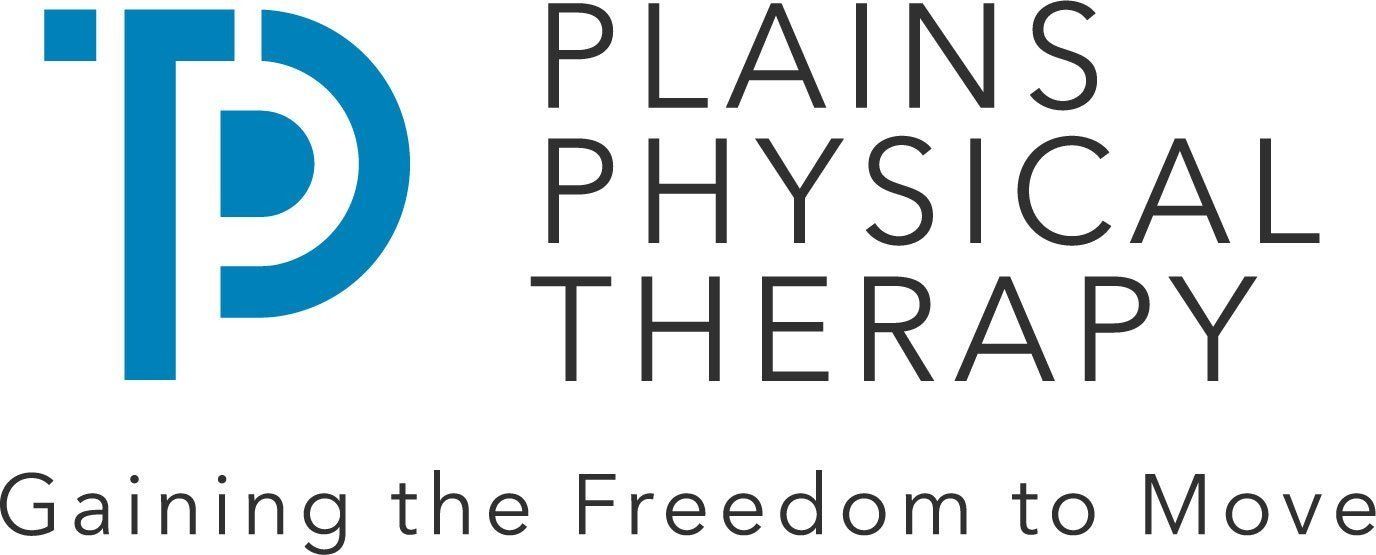Logo for Plains Physical Therapy with blue TP icon and tagline "Gaining the Freedom to Move".