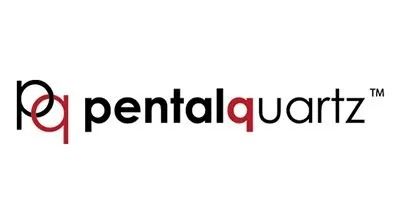 Logo of Pental Quartz, with intertwined P and Q. Text says