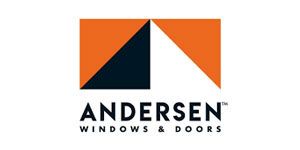 Andersen Windows & Doors logo with orange and dark blue geometric roof icon