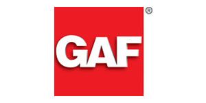 GAF logo in white letters on a red square background