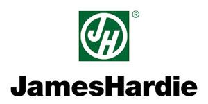 JamesHardie logo with green square monogram above black wordmark