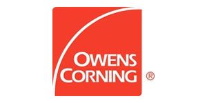 Owens Corning logo in white on a red square background