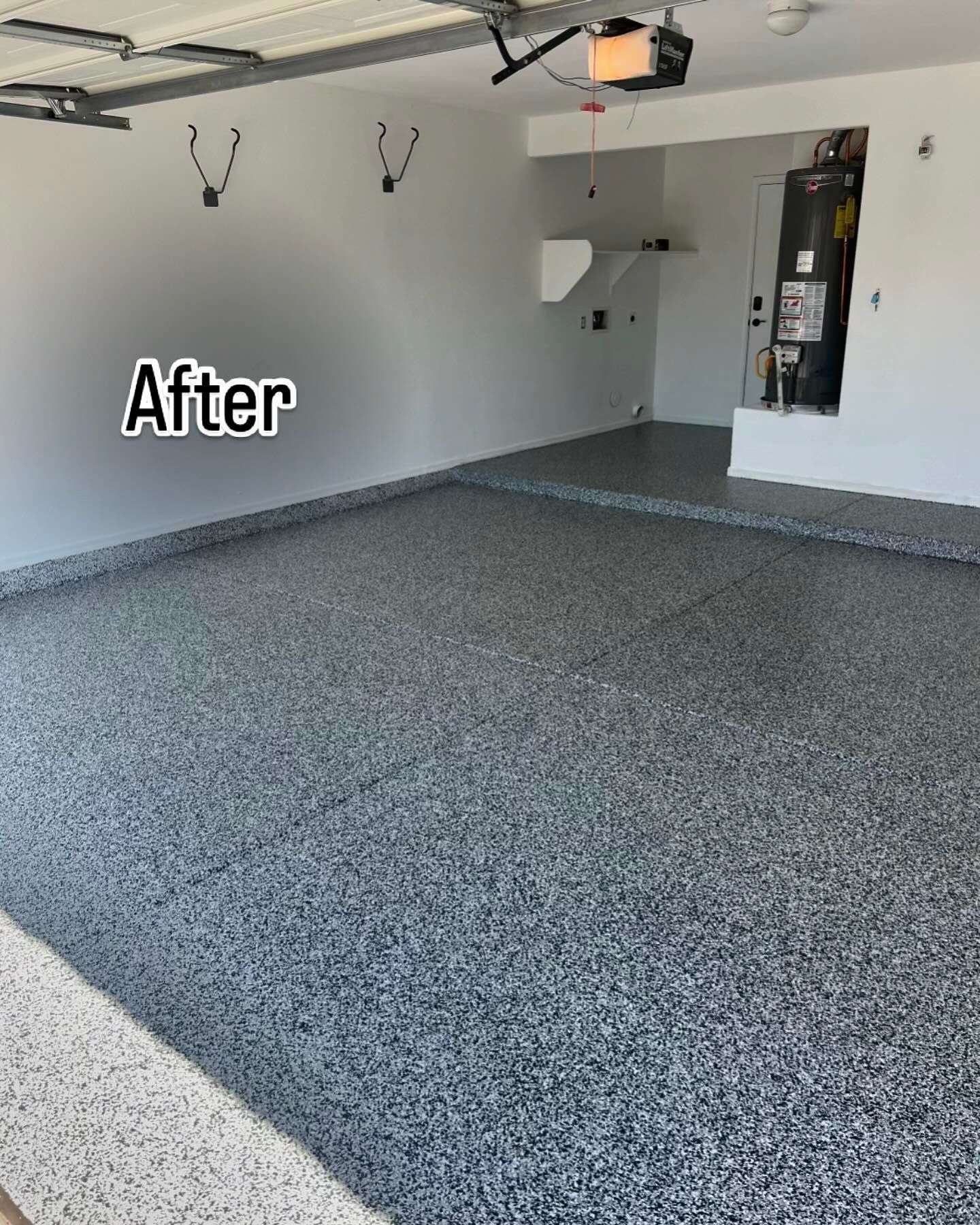 A picture of a garage floor after being painted.