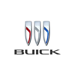 Buick logo with three shield emblems in red, silver, and blue above the word BUICK