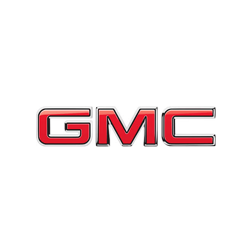 Red GMC logo in bold red letters with black outline on a white background