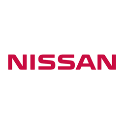 NISSAN logo in red on a white background
