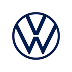 Volkswagen logo in navy blue, stylized VW letters inside a circle