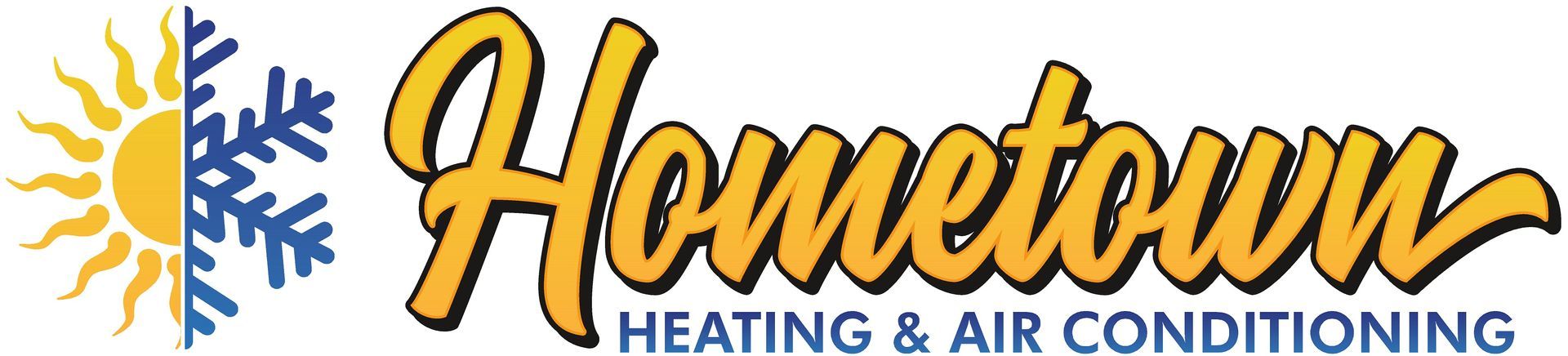 Hometown Heating & Air Conditioning logo with yellow sun and blue snowflake icon on white background