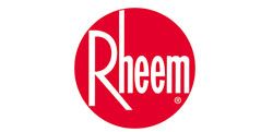 Rheem logo: White text on a red circle.