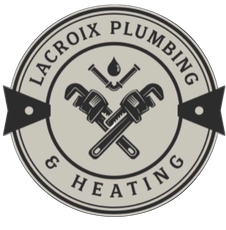 Circular logo for Lacroix Plumbing & Heating, featuring crossed pipe wrenches and a water drop icon on a grey background.
