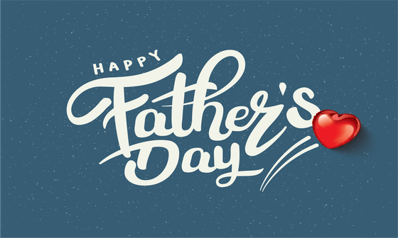 Happy Father’s Day text on a blue background with a red heart accent