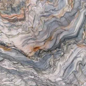 Swirling blue, gray, and brown marbled stone surface.