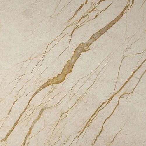 Cream-colored stone tile with gold veining, angled diagonal patterns, and a smooth surface.