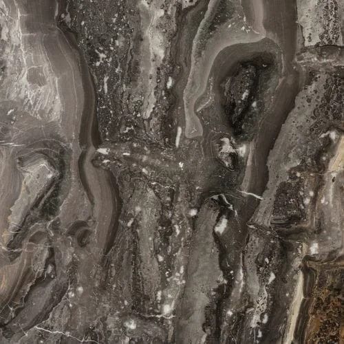 Dark gray marble texture with swirling patterns and white speckles.