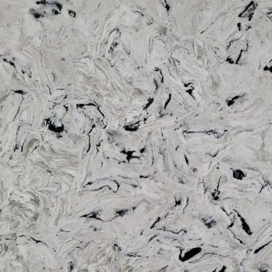 White and gray mottled stone with black veins.