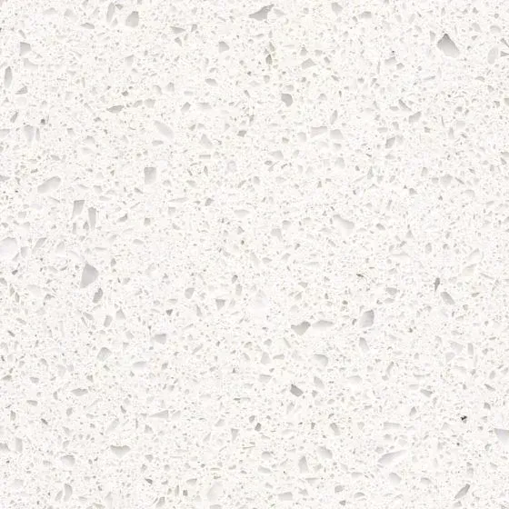 White quartz countertop with speckled appearance.