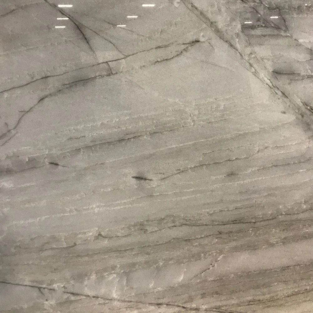 White and gray marble slab with dark veining.