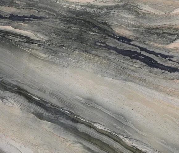 Swirled marble texture with gray, green, and beige tones.