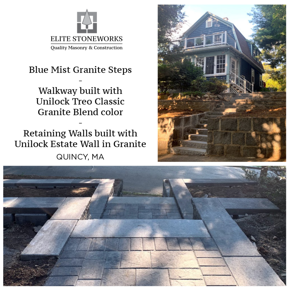 Blue mist granite steps walkway built with unlock treo classic granite blend color