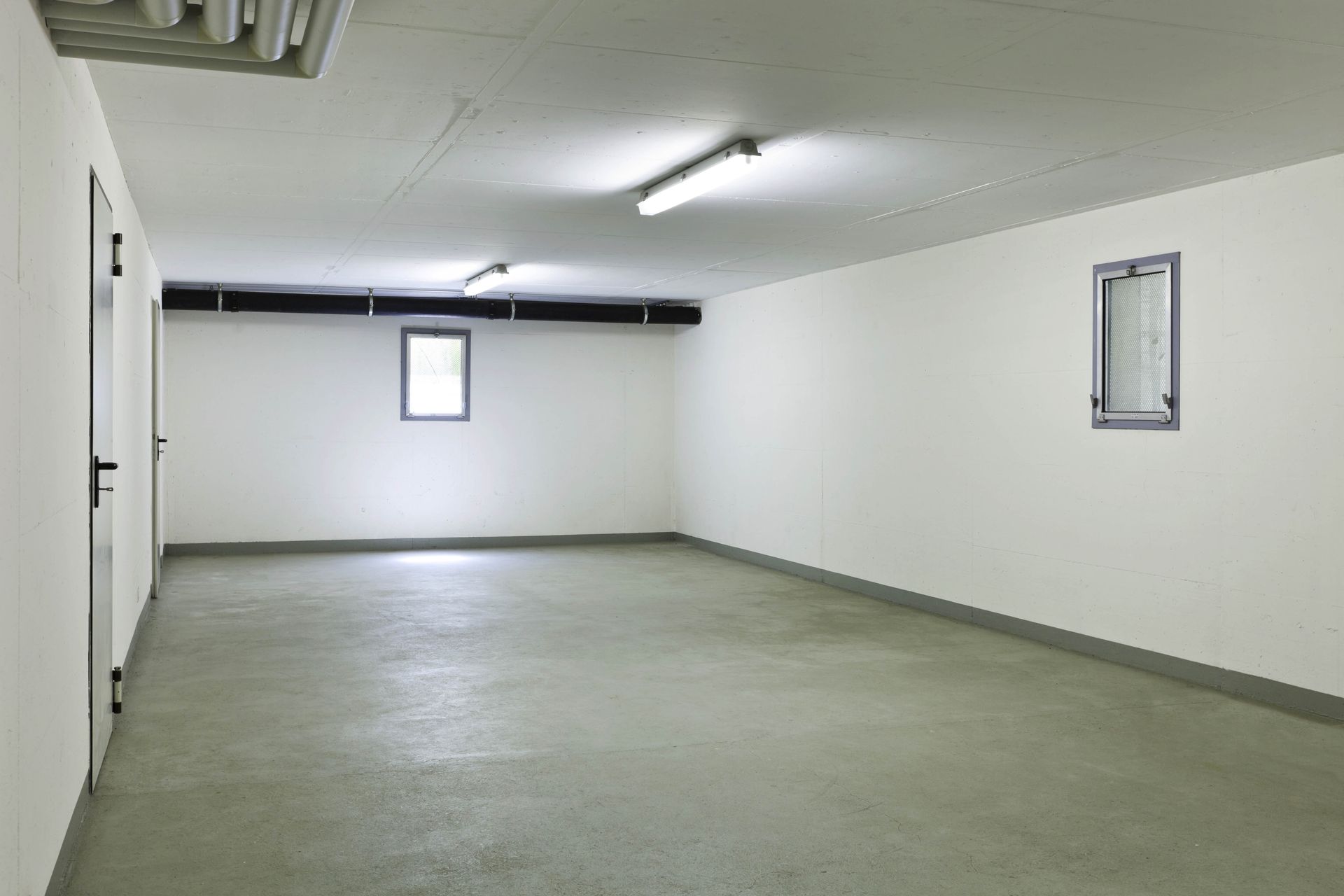 A wide basement room