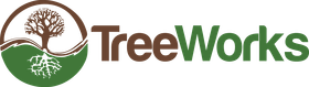 Logo: A tree in a brown circle with green ground, "TreeWorks" in brown and green text.