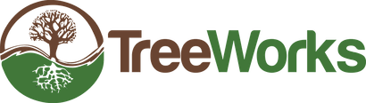 Logo: A tree in a brown circle with green ground, "TreeWorks" in brown and green text.