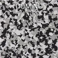 Abstract black, white, and gray camouflage pattern with the word “DOMINO” at the top.