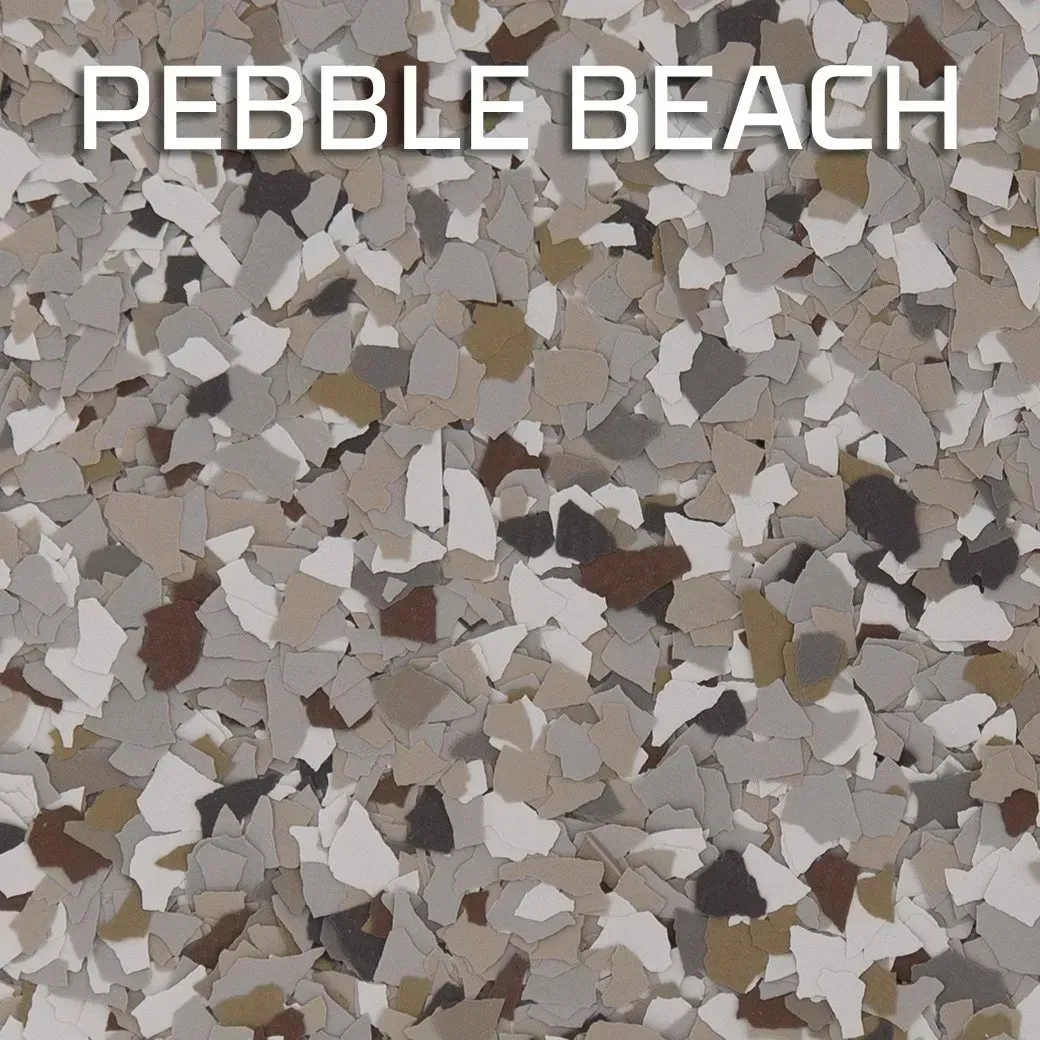 Pebbles filling the frame with “PEBBLE BEACH” text at the top