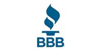 Blue Better Business Bureau logo featuring a stylized torch above the letters BBB.