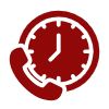 A dark red icon featuring a stylized clock face overlaid with a telephone handset.