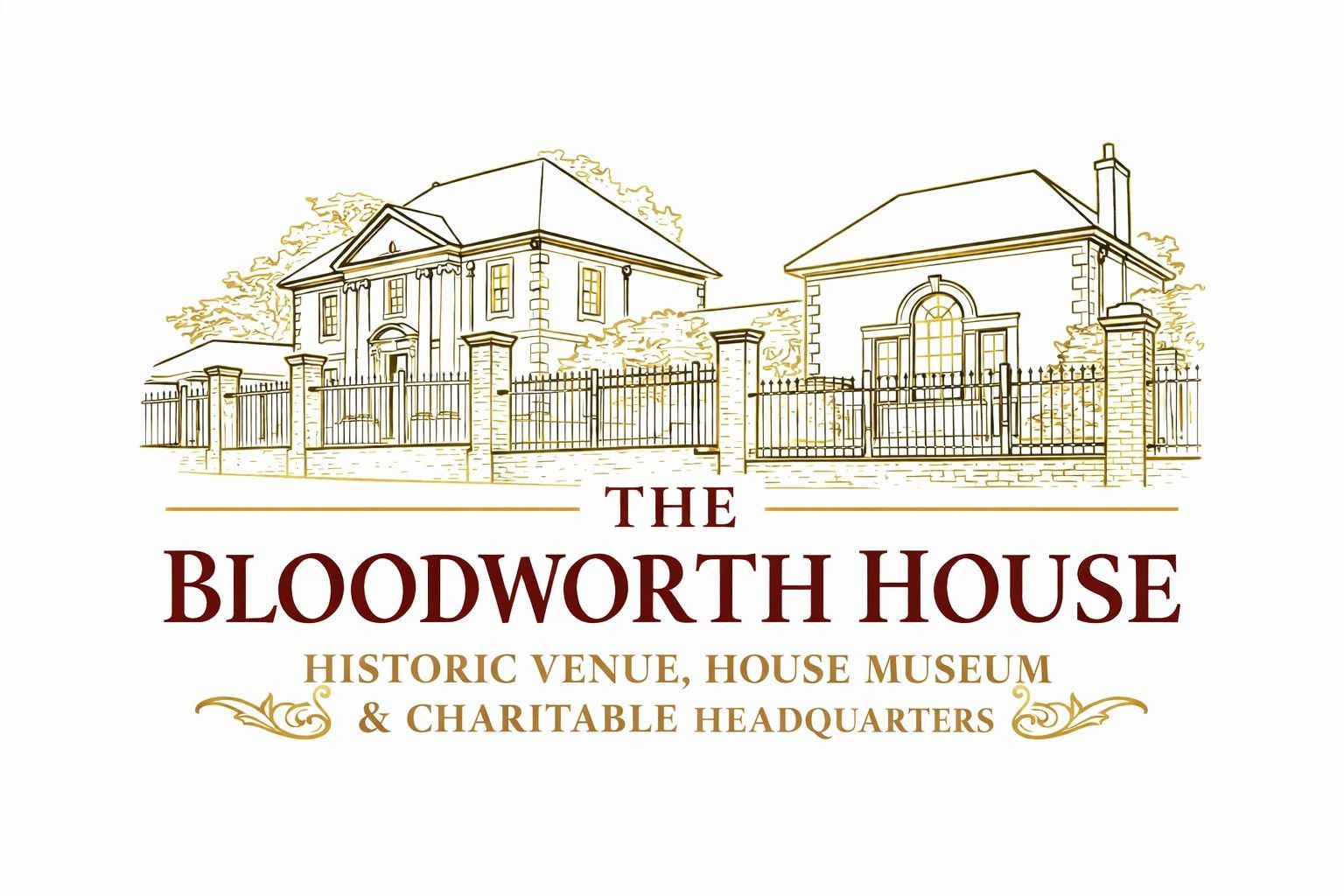 Logo for The Bloodworth House, featuring a sketch of two historic buildings, with the name and description below.