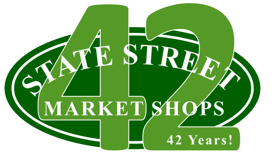 The logo for state street market shops has been around for 42 years.