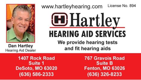 A business card for hartley hearing aid services