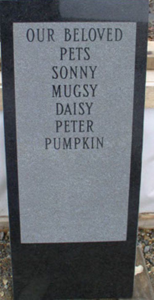 A memorial for pets including sonny mugsy daisy peter pumpkin