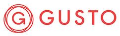 Gusto logo in red, with a circular “G” icon and the word “GUSTO” on a white background