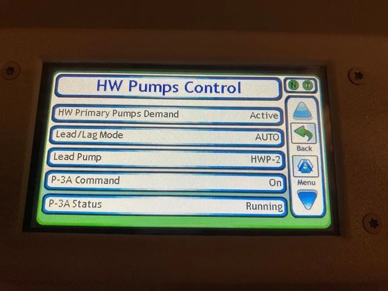 Control panel screen showing 