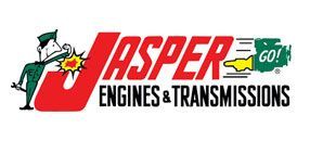 The Jasper Engines & Transmissions logo features a cartoon mechanic, red text, and a green engine icon with the word 