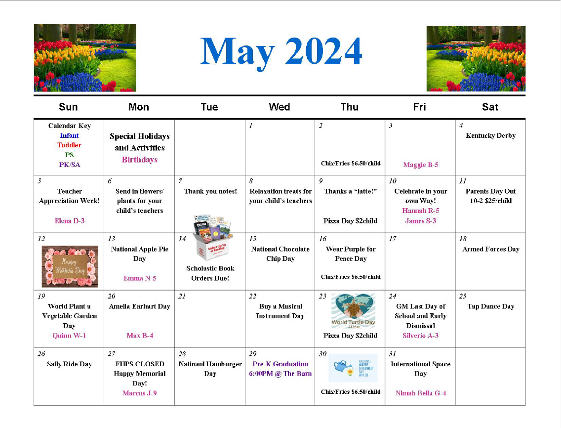 February 2024 school activity calendar
