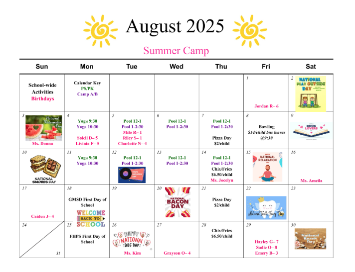 July 2025 calendar of events