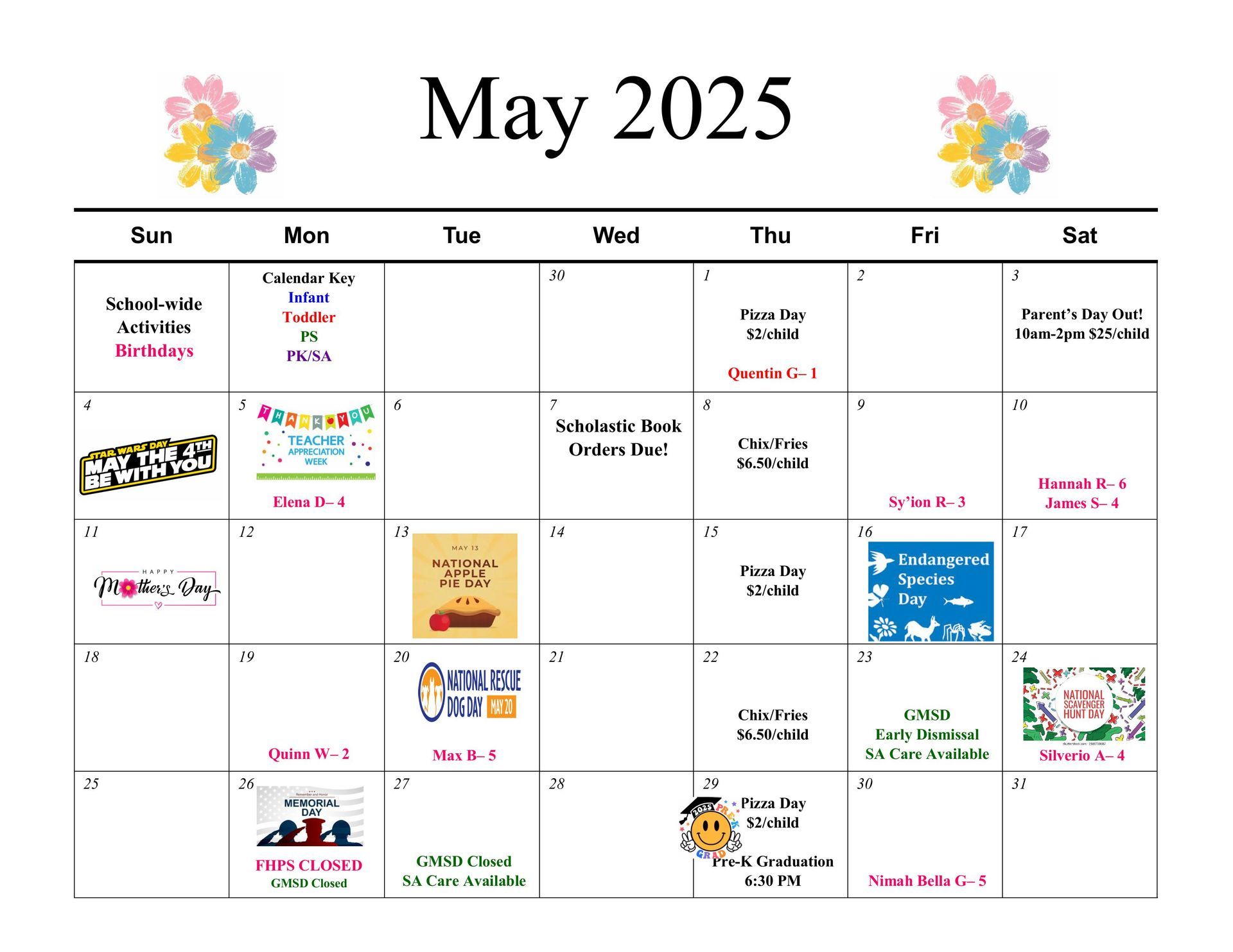 May 2025 calendar of events