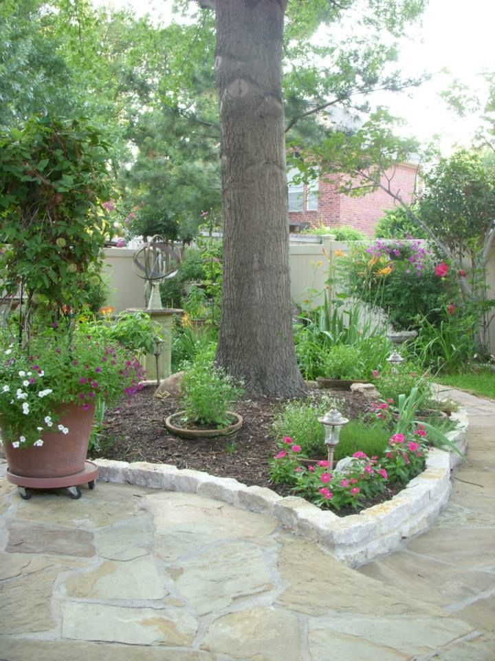 there is a tree in the middle of the garden .