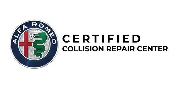 Alfa Romeo Certified Collision Repair Center logo with text on white background